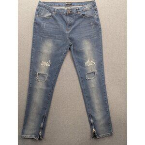 Black Premium Jeans Mens 38x32 Blue Skinny Flex Distressed Good Vibes Ankle Zip